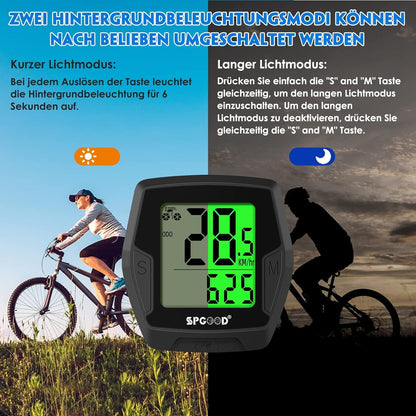 Fahrradcomputer Kabellos 21 Funktionen Wasserdicht HD-Tacho DisplayAuto Start/Stopp Auto SpeicherSPGOOD