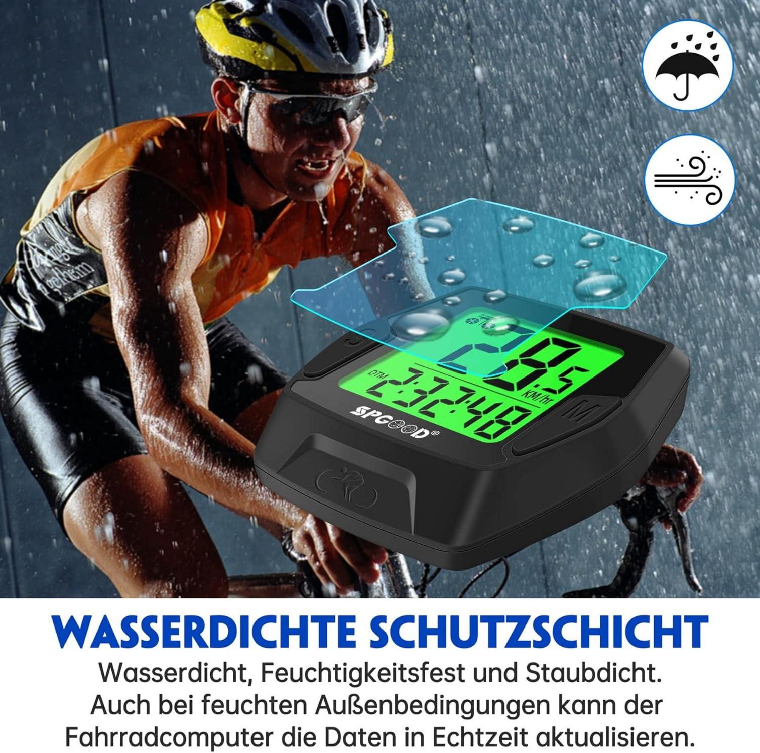 Fahrradcomputer Kabellos 21 Funktionen IP54 Wasserdicht mit Display