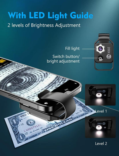 Mini-Mikroskop 200X Smartphone Taschengröße LED Schwarz