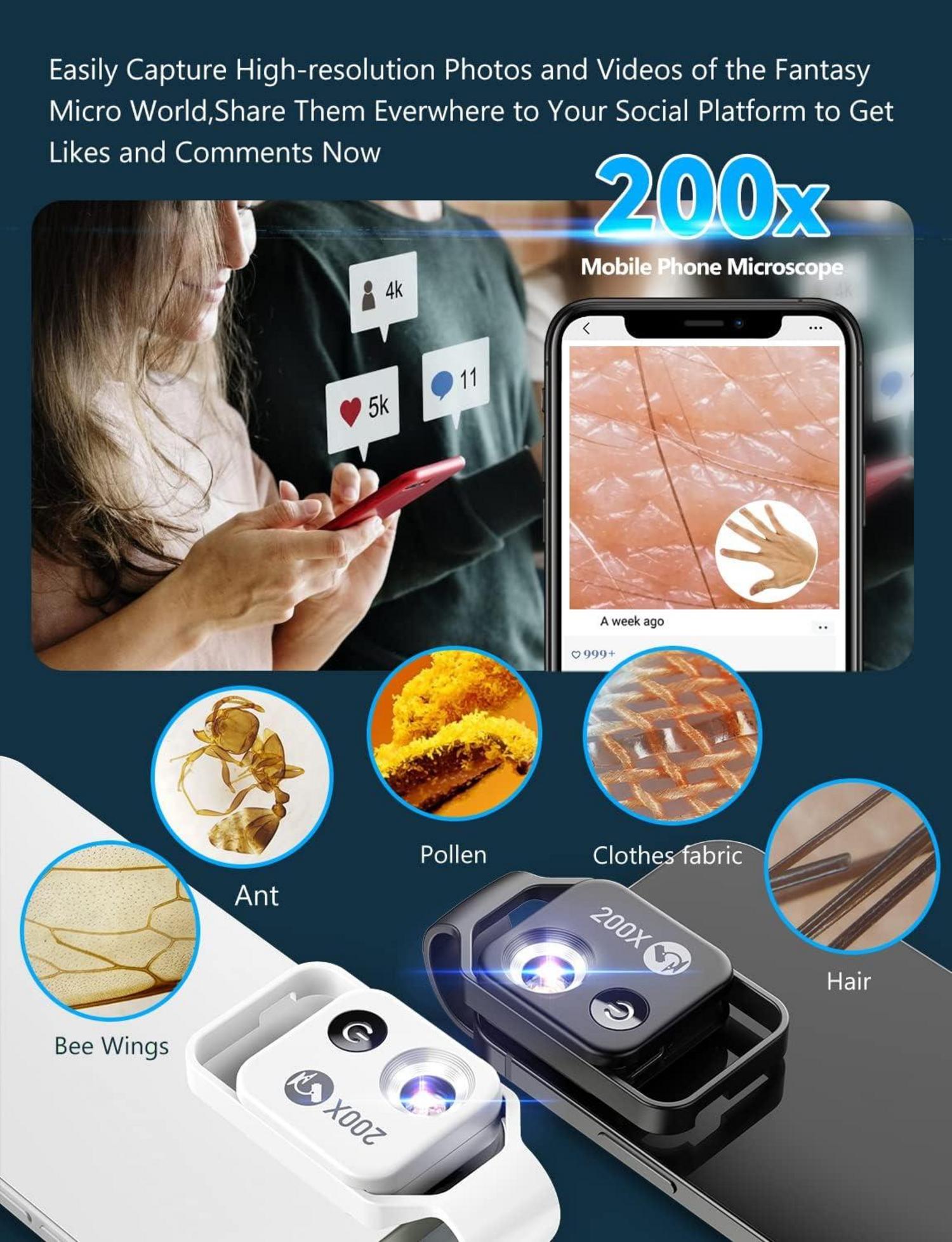 APEXEL 200X Mini-Mikroskop für Smartphone Taschenformat LED