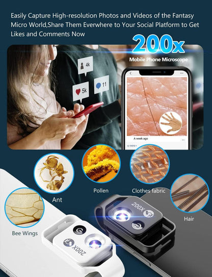 APEXEL 200X Mini-Mikroskop für Smartphone Taschenformat LED