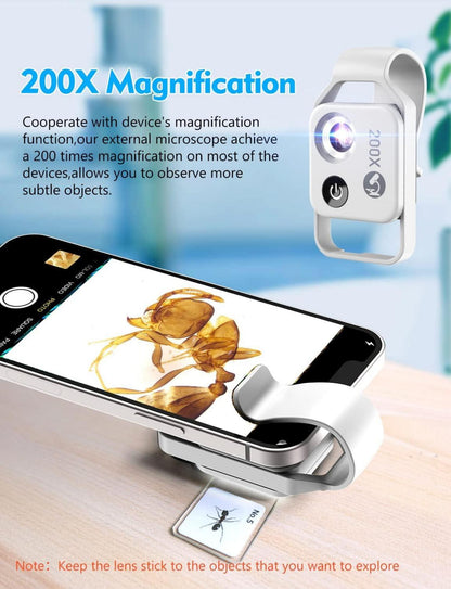 Mini-Mikroskop 200X LED für Smartphone-Kamera, Taschenformat