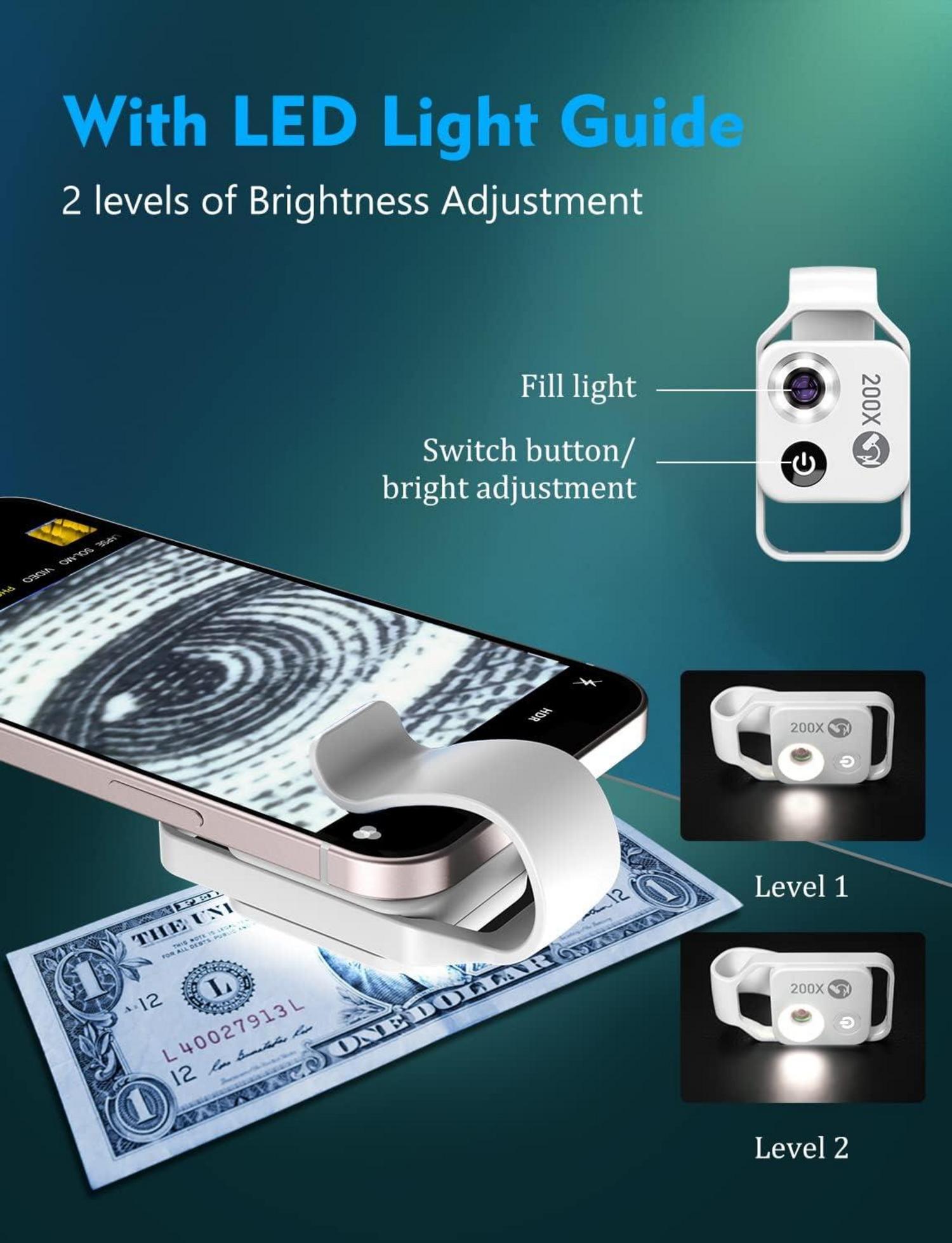 Mini-Mikroskop 200X für Smartphone-Kamera LED Taschenformat iPhone 13