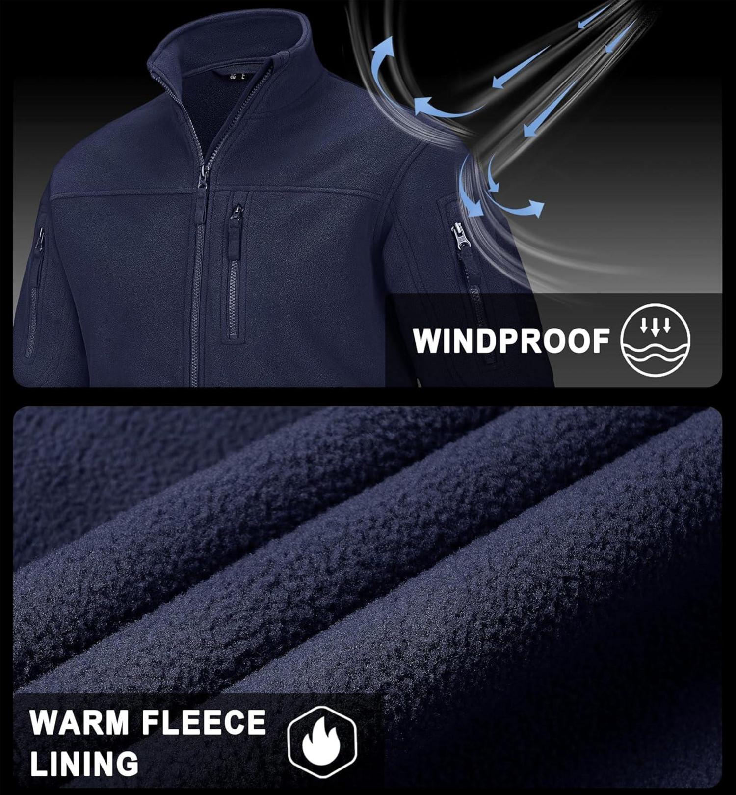 Outdoor Fleecejacke mit 7 Taschen und Stehkragen - Winddicht, warm