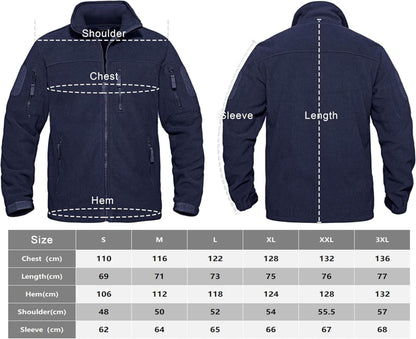 Herren Outdoor Fleecejacke mit 7 Taschen Winddicht Stehkragen S