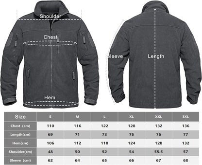 Herren Outdoor Fleecejacke 7 Taschen Winddicht Stehkragen Wintermantel