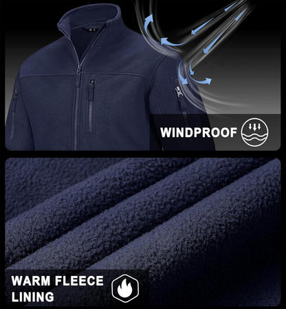 Outdoor Fleecejacke winddicht mit 7 Taschen Stehkragen Männlich