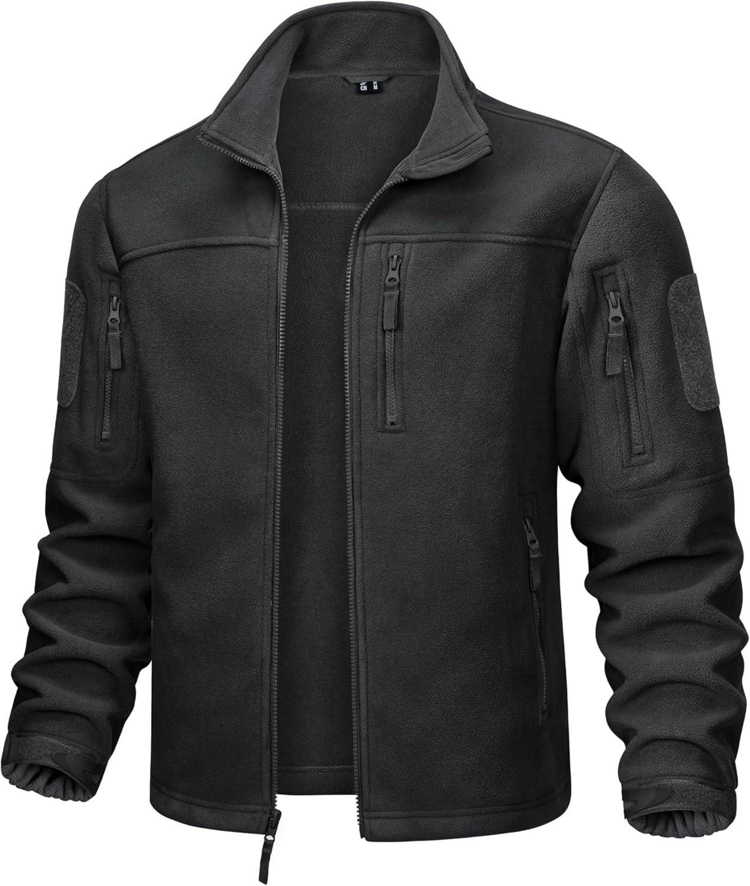 Outdoor Fleecejacke mit 7 Taschen Stehkragen Winddicht M Black