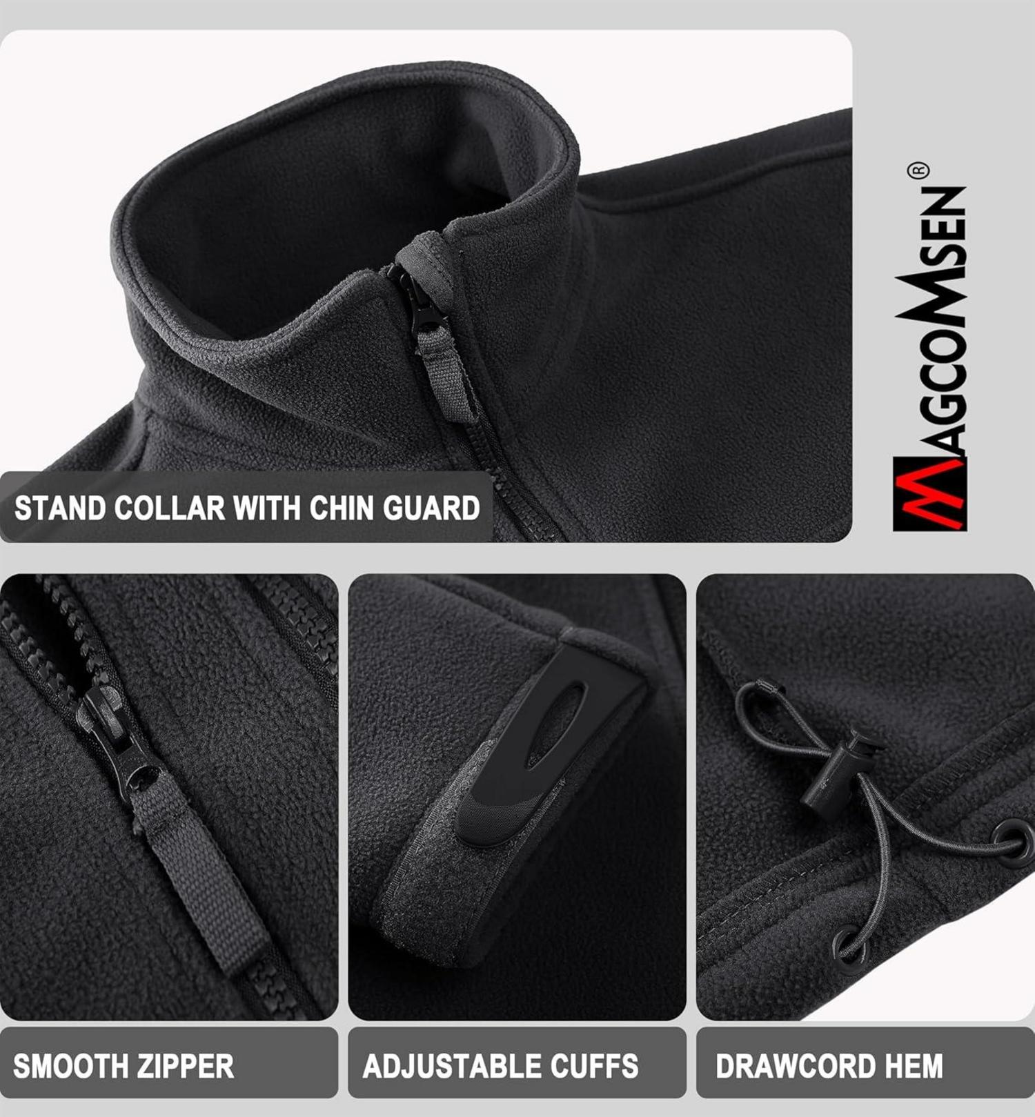 Herren Outdoor Fleecejacke Winddicht Taktische Armee Jacke 7 Taschen Schwarz