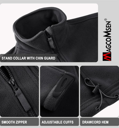 Herren Outdoor Fleecejacke Winddicht Taktische Armee Jacke 7 Taschen Schwarz