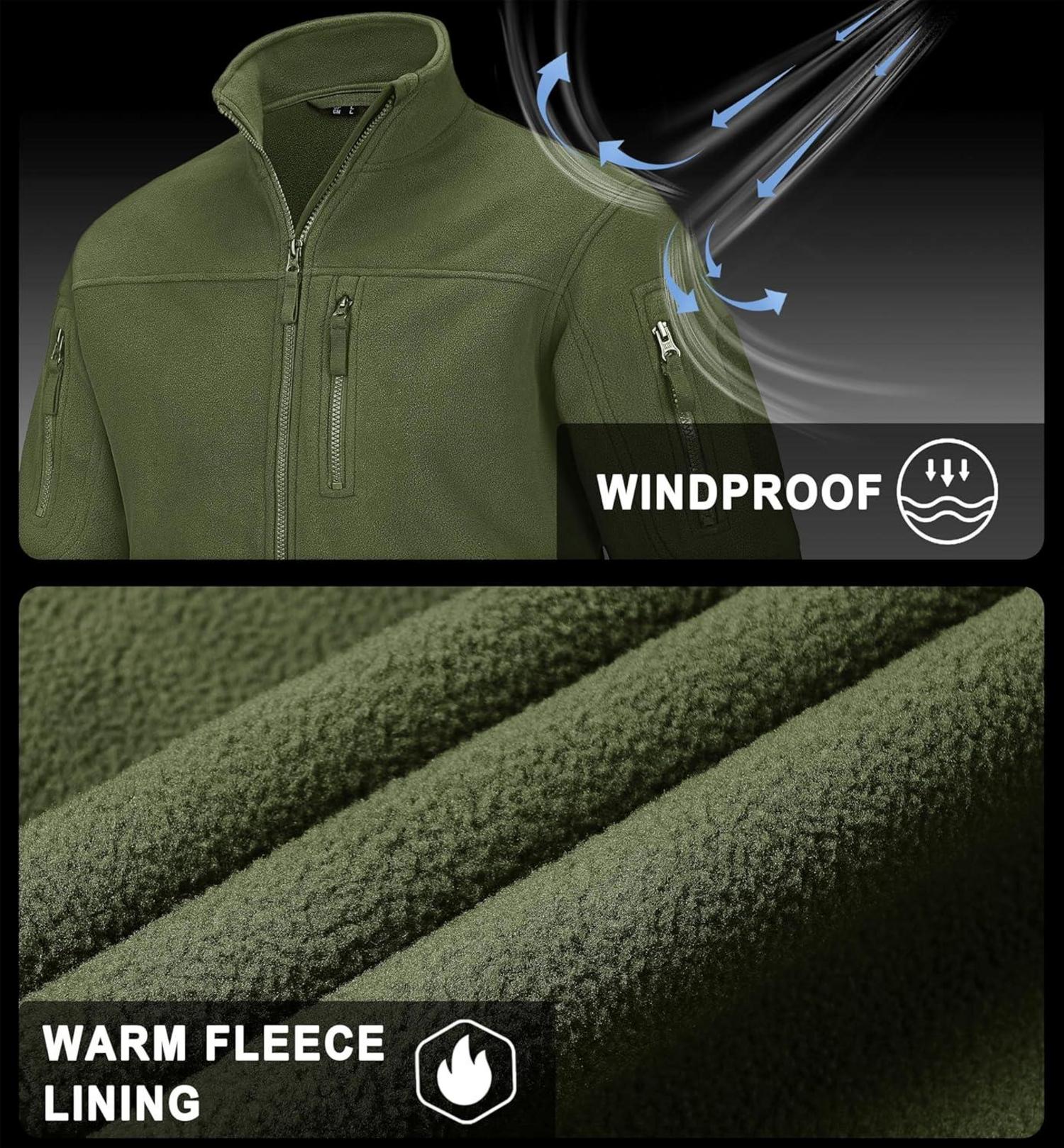 Outdoor Fleecejacke für Herren mit 7 Taschen Warme Stehkragen