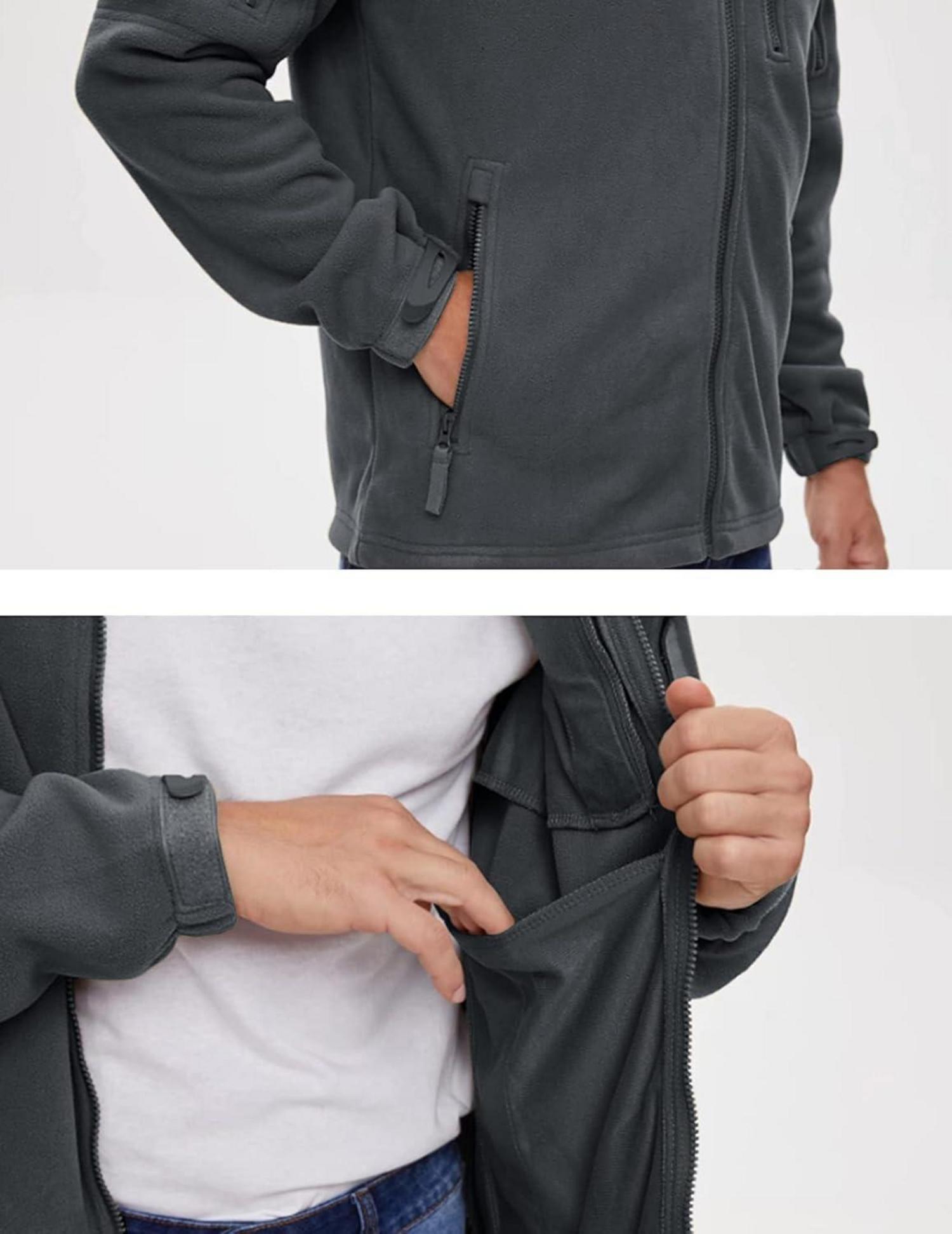 Outdoor Fleecejacke mit 7 Taschen Warme Stehkragen XL Dunkelgrau