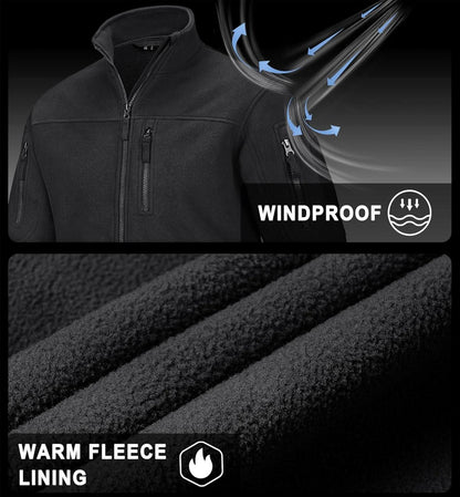 Outdoor Fleecejacke mit 7 Taschen, winddicht, warm, Schwarz