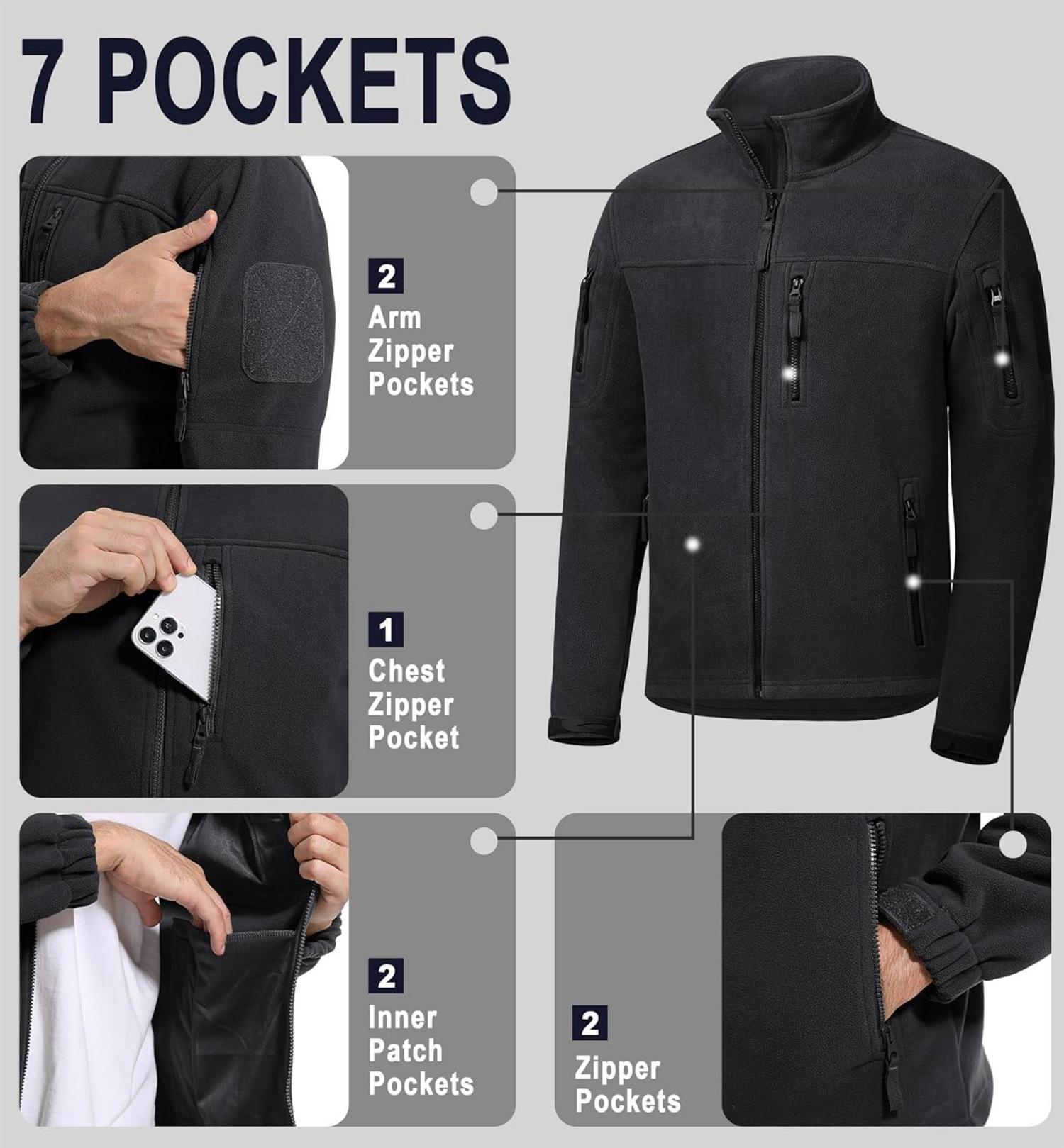 Outdoor Fleecejacke Herren Taktische Armee Jacke 7 Taschen Winddicht Warm