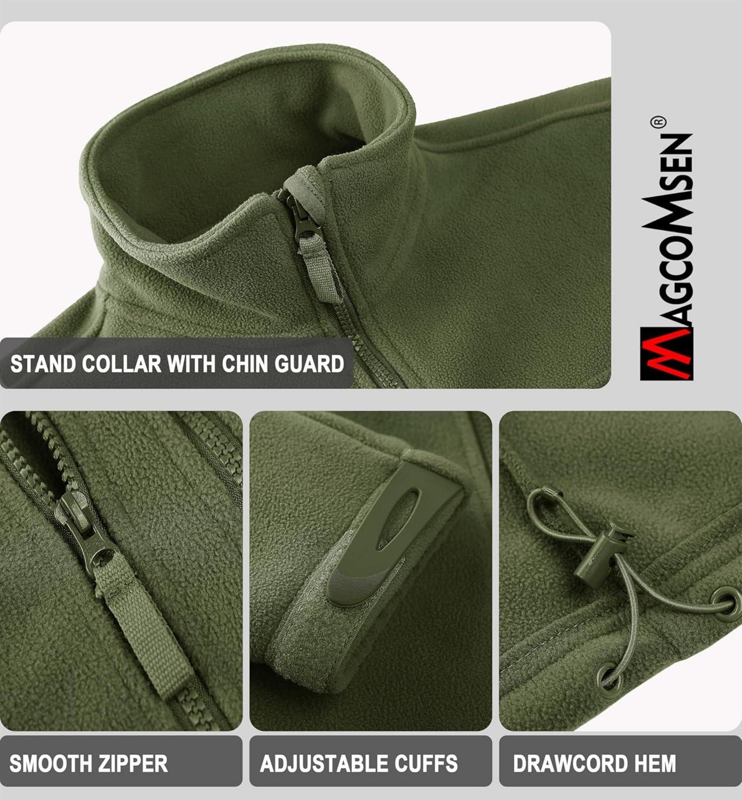 Herren Outdoor Fleecejacke Winddicht 7 Taschen Stehkragen XL Armeegrün