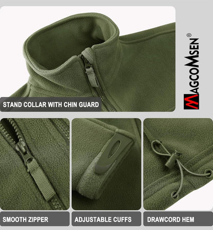 Herren Outdoor Fleecejacke Winddicht Taktische Armee Jacke 7 Taschen Stehkragen M Armeegrün