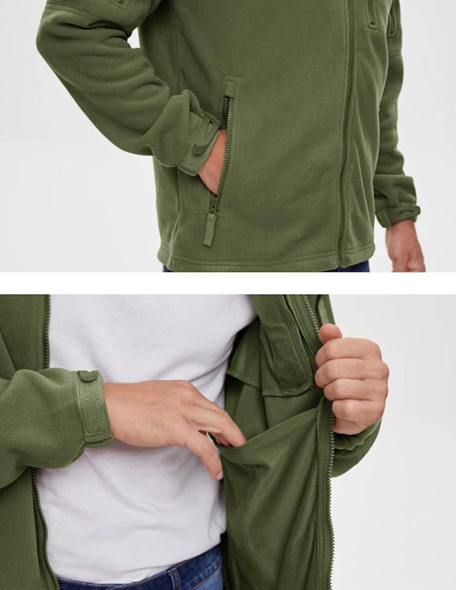 Outdoor Fleecejacke Herren Taktische Armee Jacke 7 Taschen Winddicht M Grün