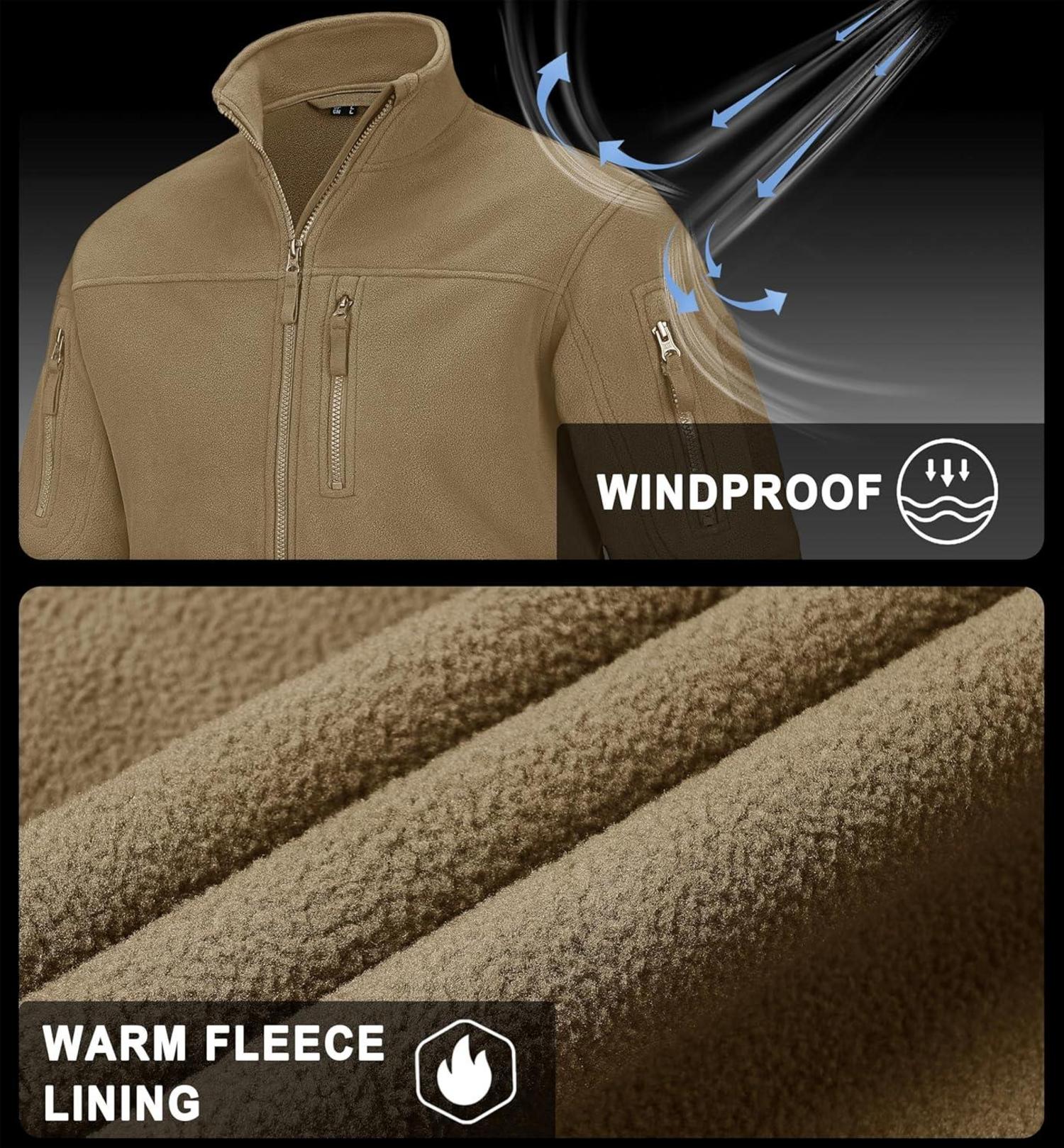 Outdoor Fleecejacke mit 7 Taschen Winddicht Warme Stehkragen Jagdjacke