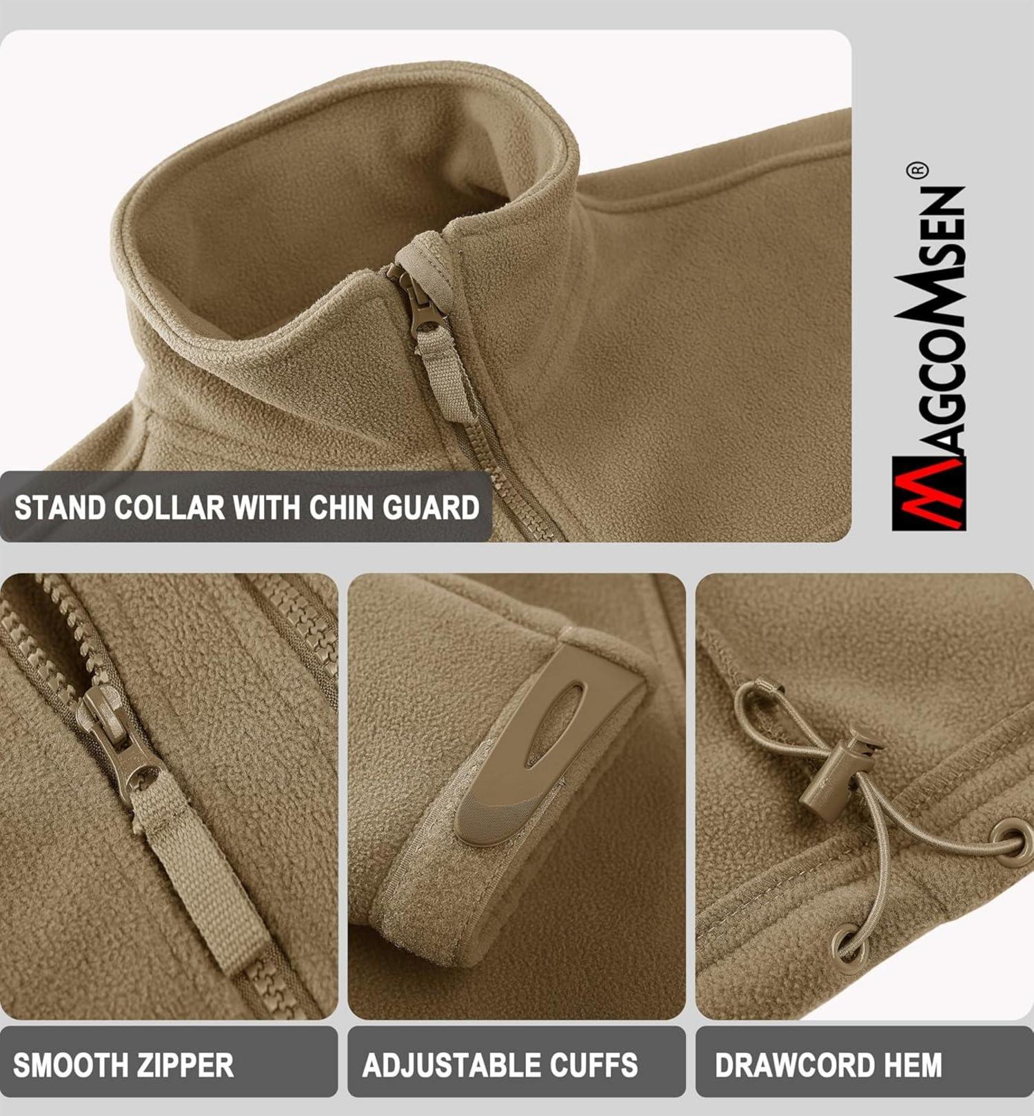 Herren Outdoor Fleecejacke Winddicht Taktische Armee Jacke 7 Taschen Stehkragen Jagdjacke M Khaki