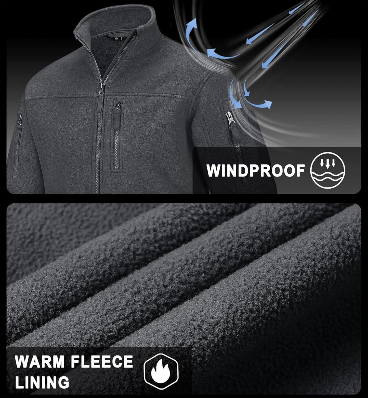 Outdoor Fleecejacke mit 7 Taschen Winddicht Stehkragen Männlich