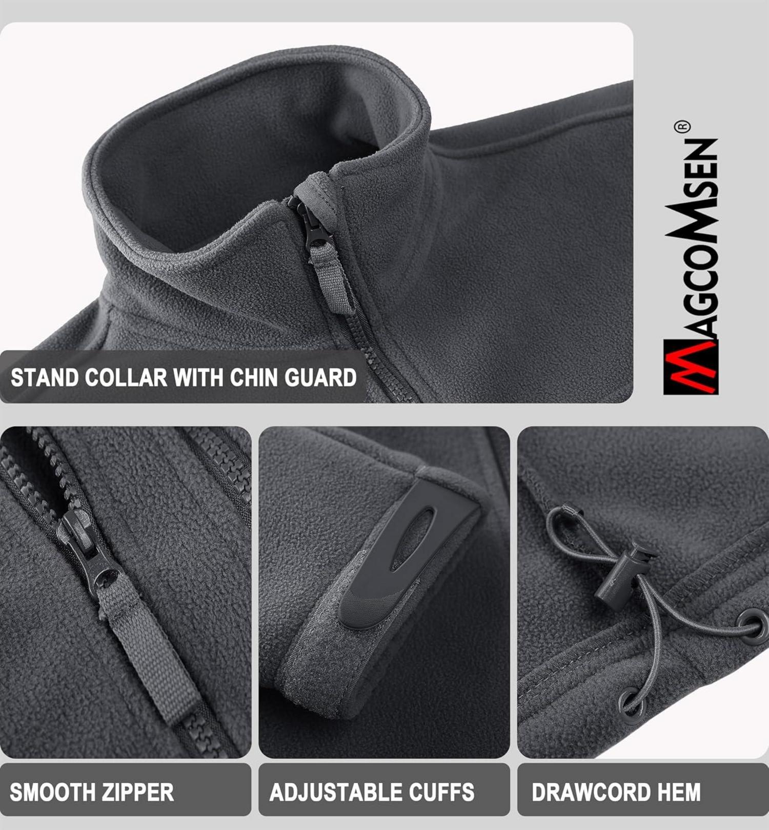 Herren Outdoor Fleecejacke Winddicht Taktische Armee Jacke mit 7 Taschen Warme Stehkragen M Dunkelgrau