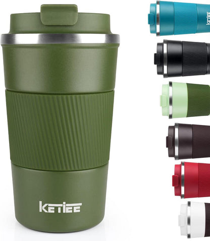 Tragbarer Isolierter Kaffeebecher, Doppelwandig, 510ml, Olivgrün