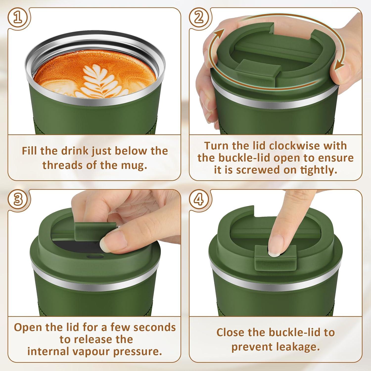 Kaffeebecher to go 510ml Thermobecher Doppelwandig Travel Mug Olivgrün