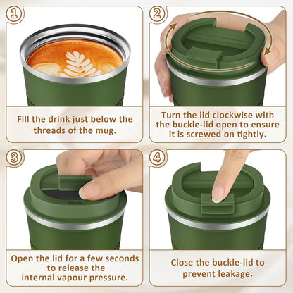 Kaffeebecher to go 510ml Thermobecher Doppelwandig Travel Mug Olivgrün