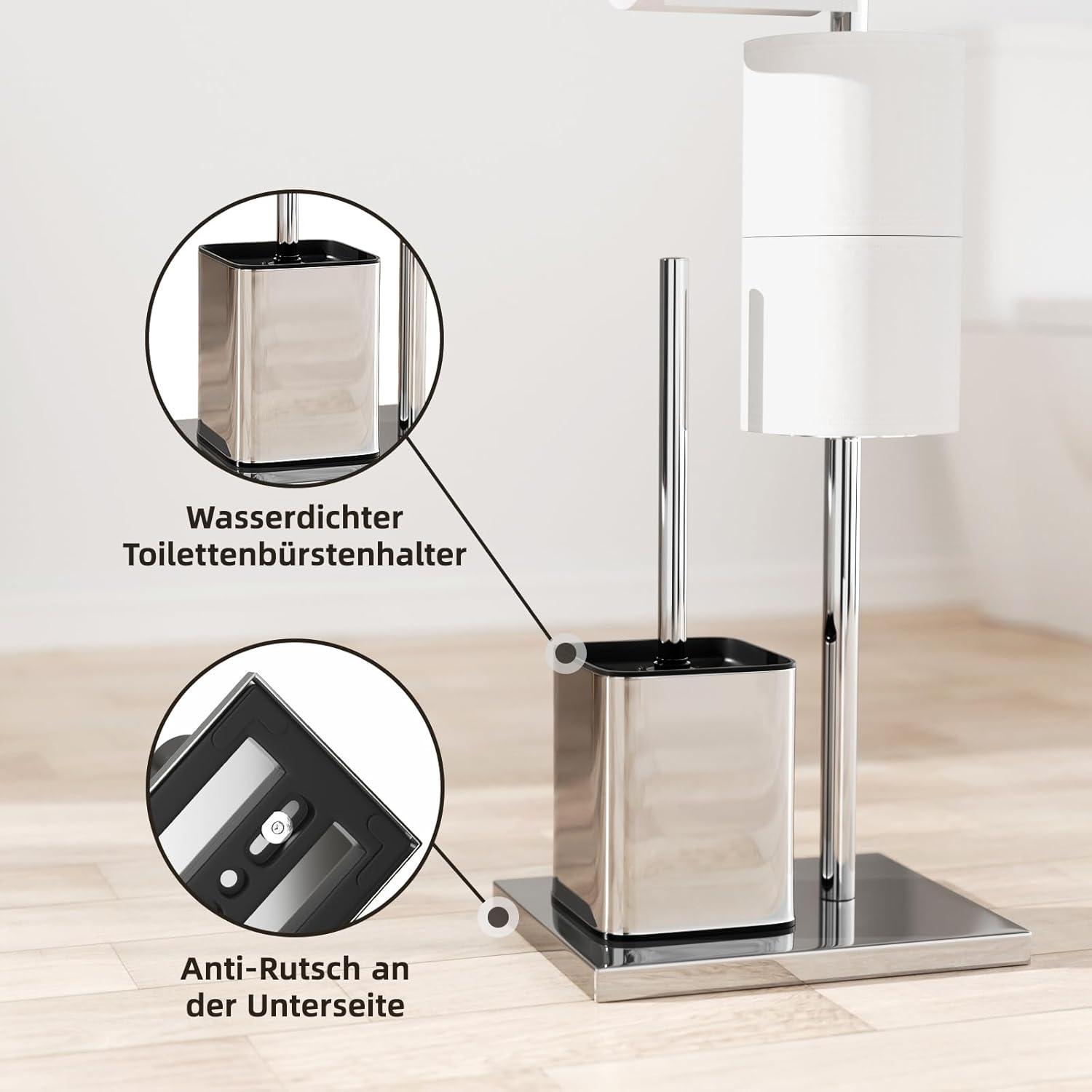 Toilettenpapierhalter Stehend mit WC Bürste Edelstahl
