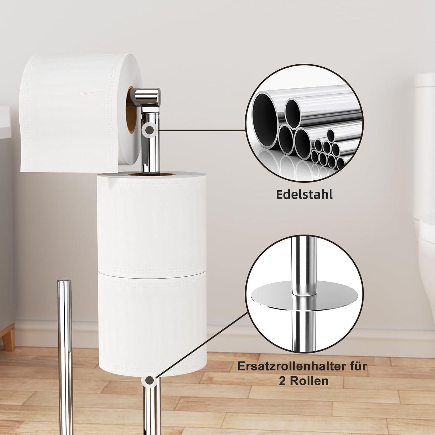 Toilettenpapierhalter mit WC Bürste Edelstahl stehend ohne Bohren