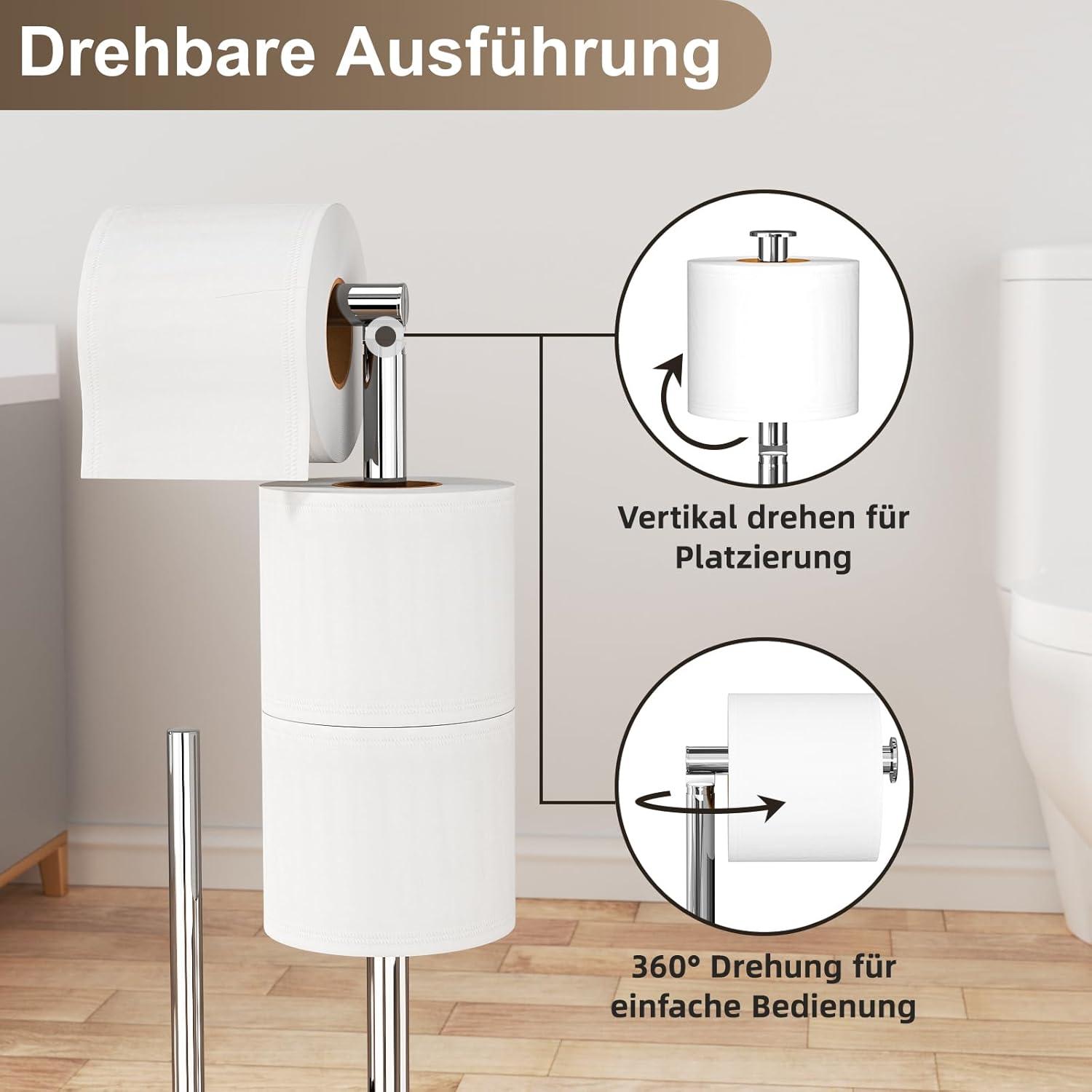 Toilettenpapierhalter Stehend mit WC Bürste Edelstahl Garnitur Klopapierhalter Klobürste ohne Bohren Silber