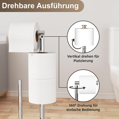Toilettenpapierhalter Stehend mit WC Bürste Edelstahl Garnitur Klopapierhalter Klobürste ohne Bohren Silber