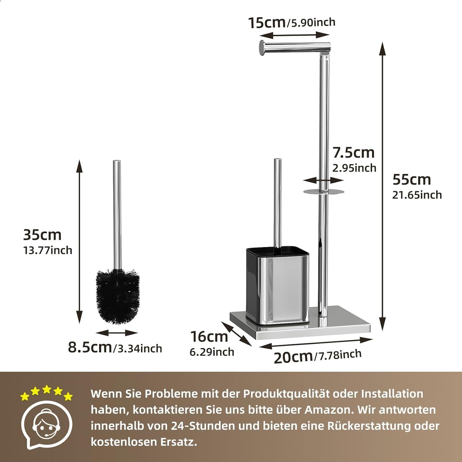 Toilettenpapierhalter stehend Edelstahl Klobürste