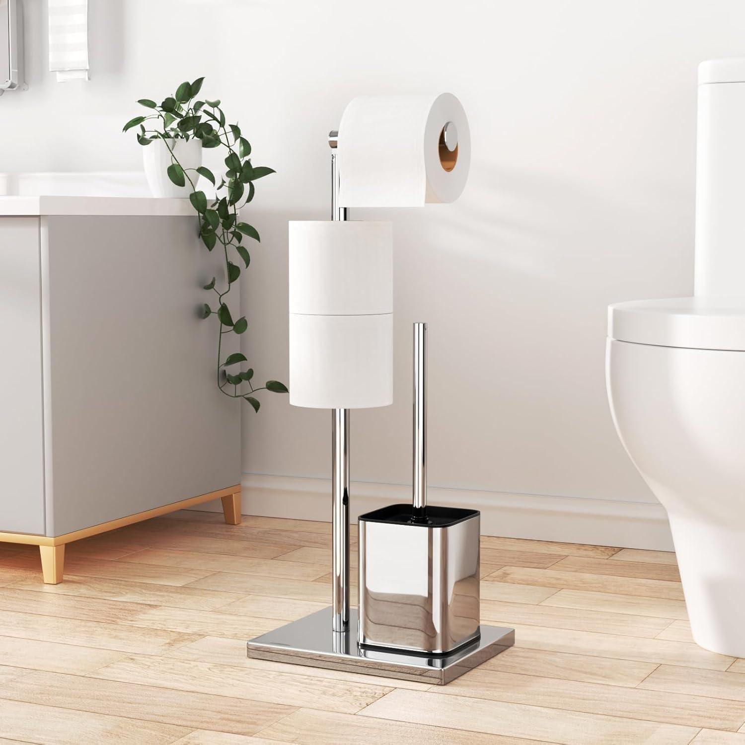 Toilettenpapierhalter stehend Edelstahl WC Klobürste Silber matt