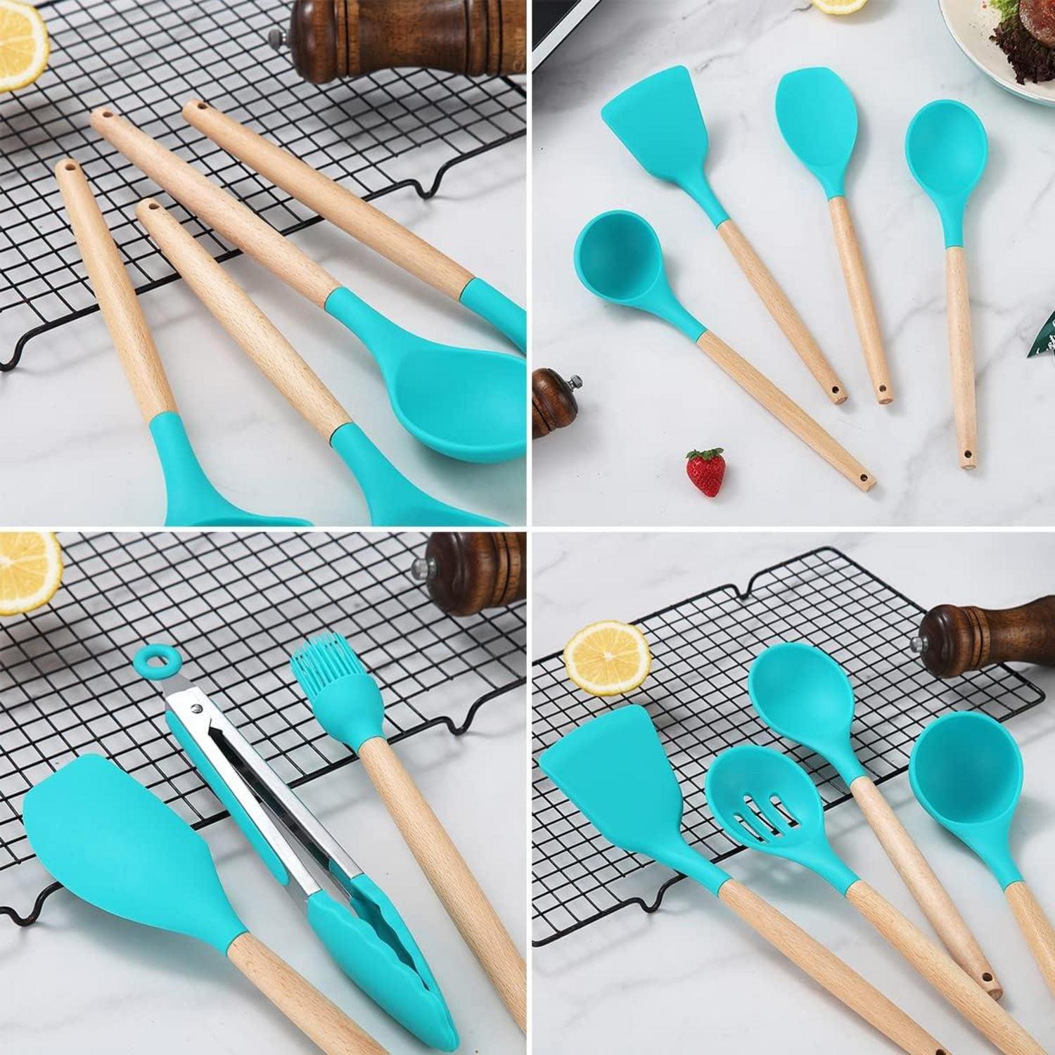Silikon Küchenutensilien 38-teilig Set mit Holzgriff und