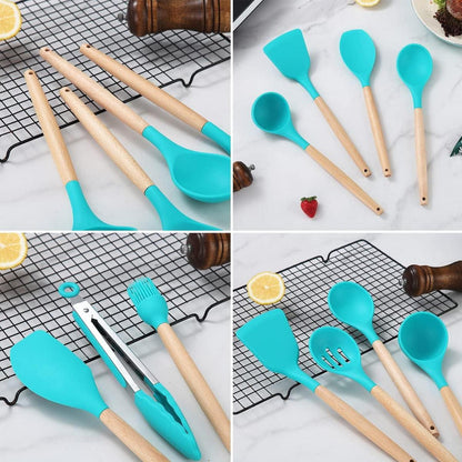 Silikon Küchenutensilien 38-teilig Set mit Holzgriff und