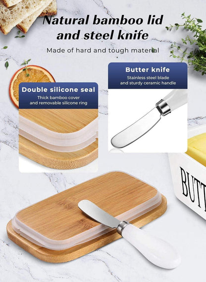 Webao Butterdose Keramik mit Holzdeckel und Silikon-Dichtlippe