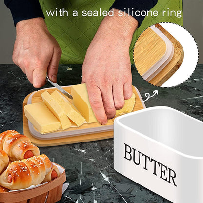 Butterdose 250g Multi-Funktion Keramik Emaille Holzdeckel