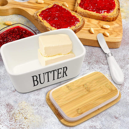 Butterdose 250g Multi-Funktion Keramik Emaille Holzdeckel