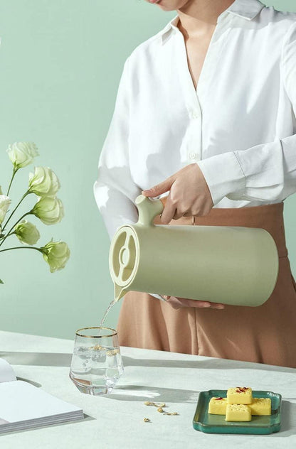 Thermoskanne 1l mit Holzgriff Glaseinsatz Quick-Tip-Verschluss