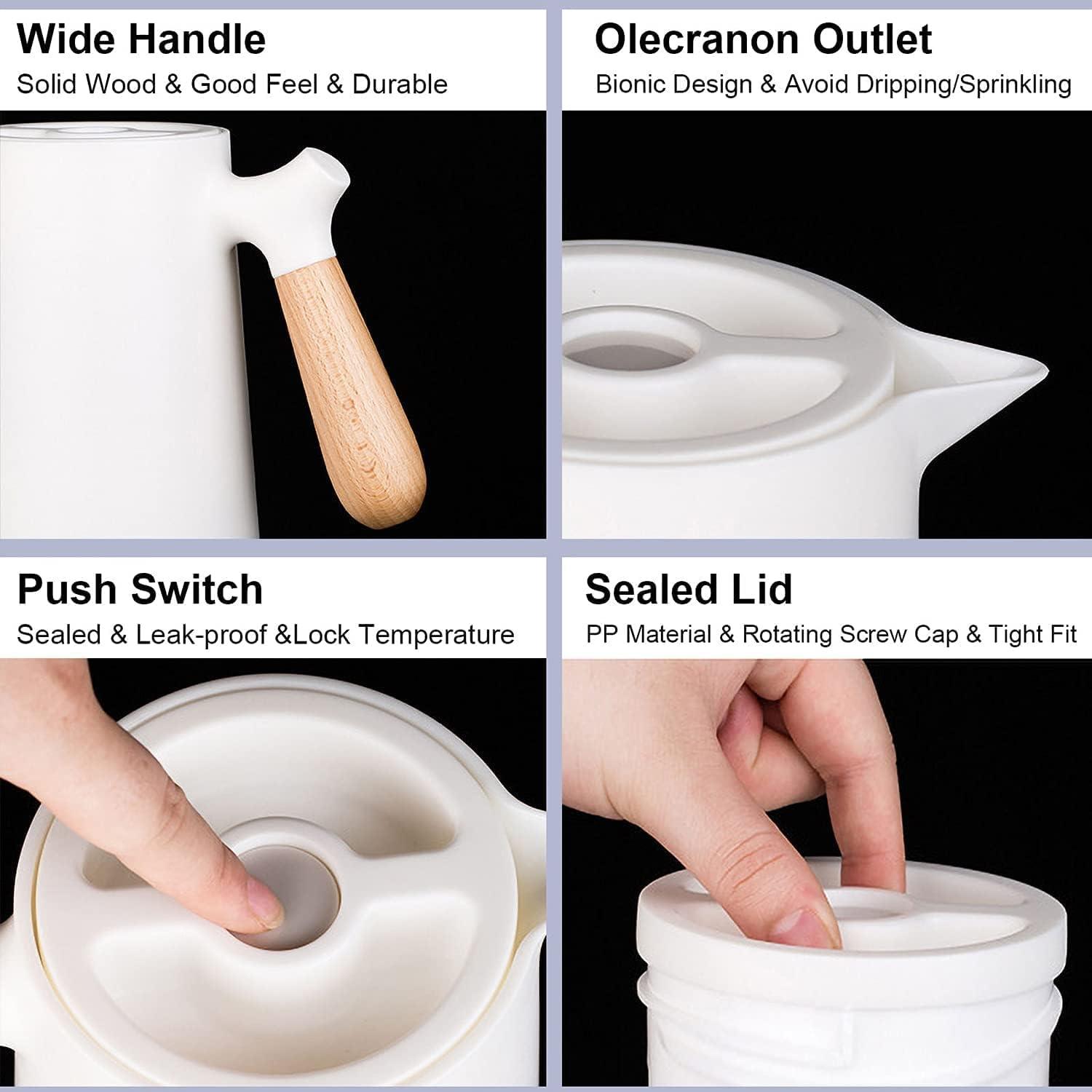 Thermoskanne 1l Kaffeekanne Holzgriff Glaseinsatz Isolierung