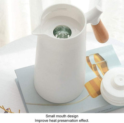 Thermoskanne 1l Kaffeekanne mit Holzgriff Glaseinsatz Quick Tip