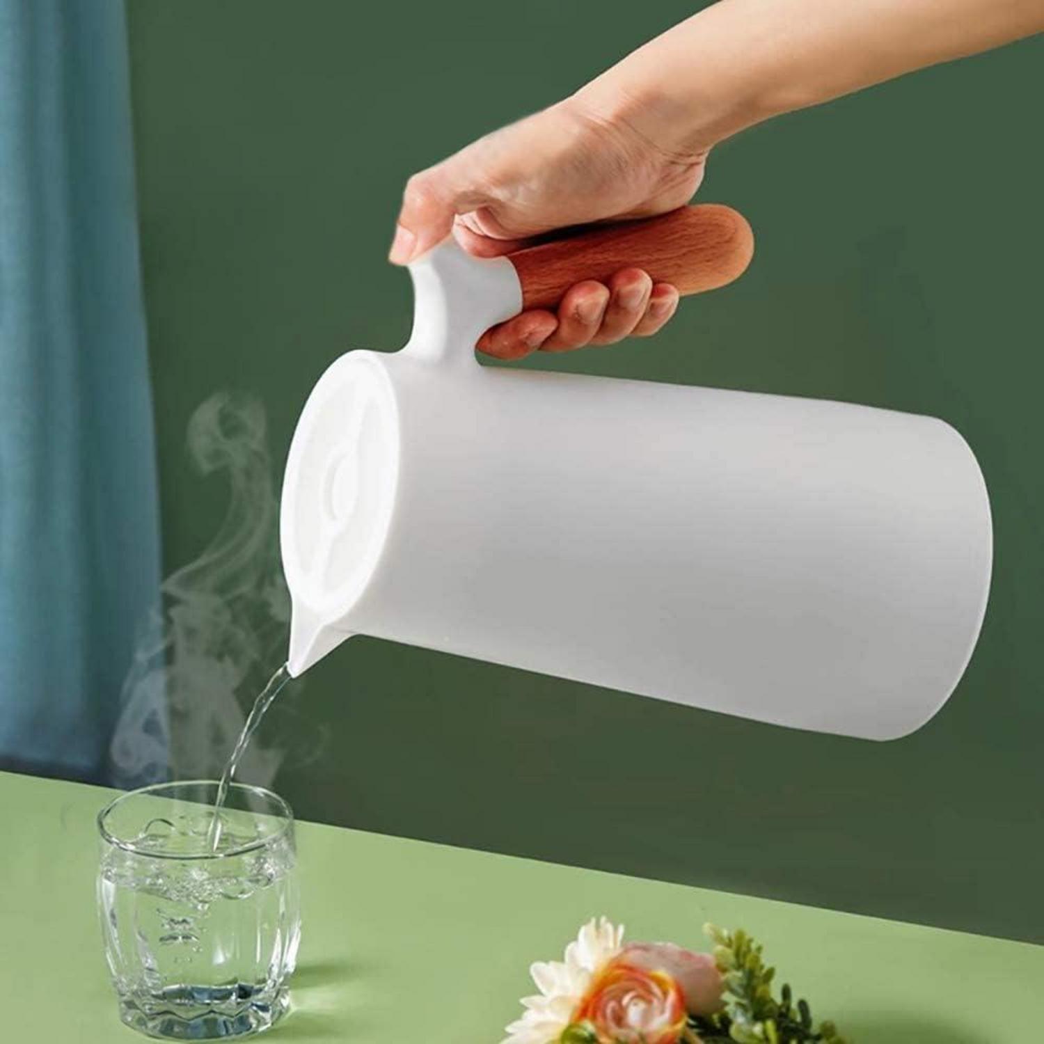 Isolierkanne 1l Thermoskanne Holzgriff Glaseinsatz