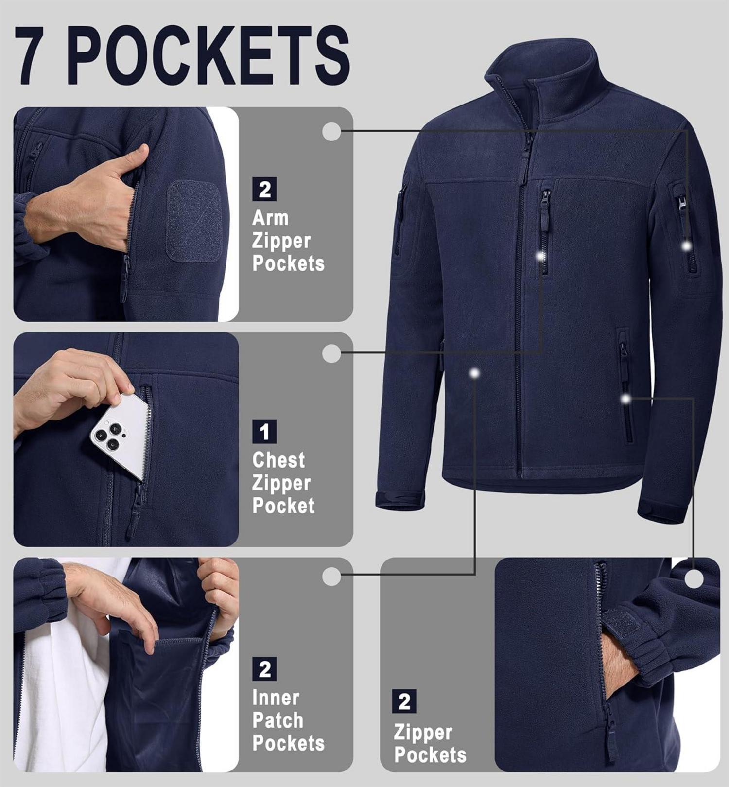 Herren Outdoor Fleecejacke Taktische Armee Jagdjacke 7 Taschen Winddicht Warm