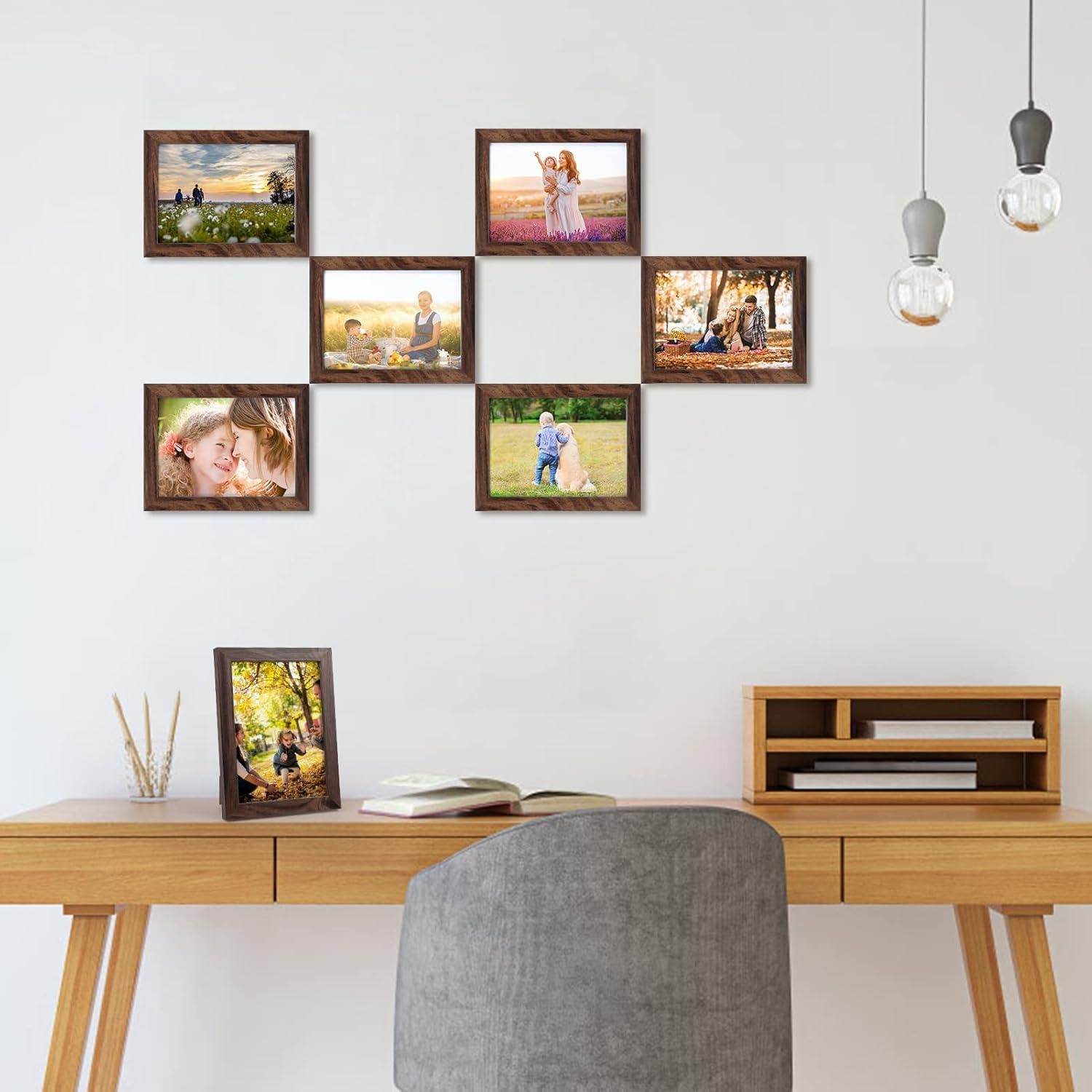 Fotorahmen Set Braun 7 Stück 13x18 cm für Bilder und Fotos, Collage mit Wand- oder Tischaufsteller
