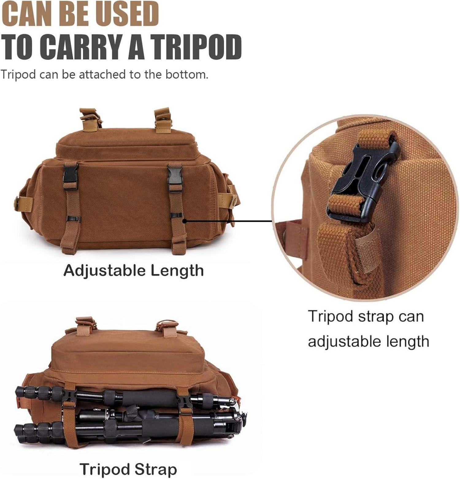 Cwatcun Kameratasche Canvas Messenger Bag Braun L F1 - Stoßfeste Tasche für Spiegelreflexkameras, DSLR, Systemkameras & Zubehör