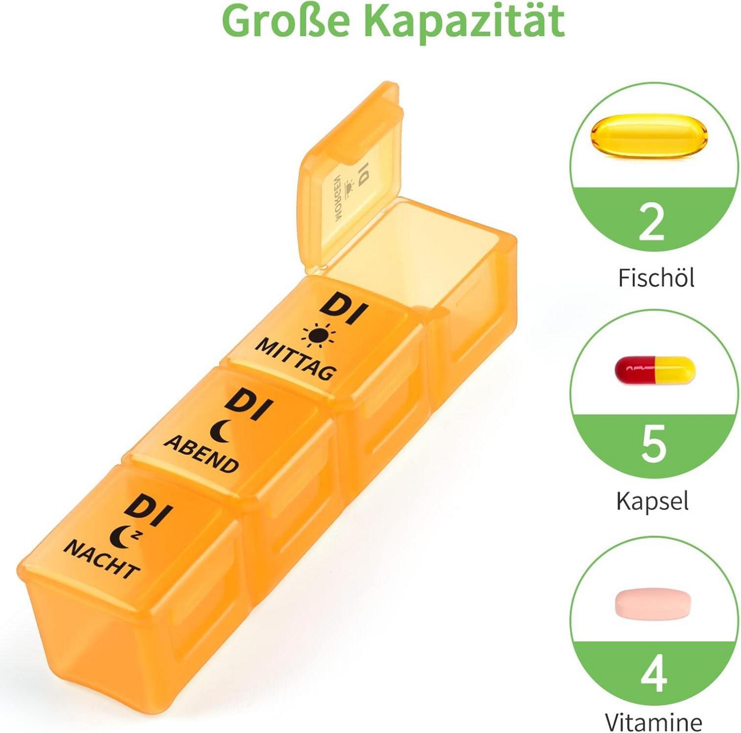 Tablettenbox 7 Tage mit großen Fächern, BPA-frei & FDA-zertifiziert