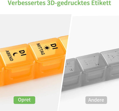 Tablettenbox 7 Tage Pillendose Große Fächer Medikamentenbox 4 Fächer