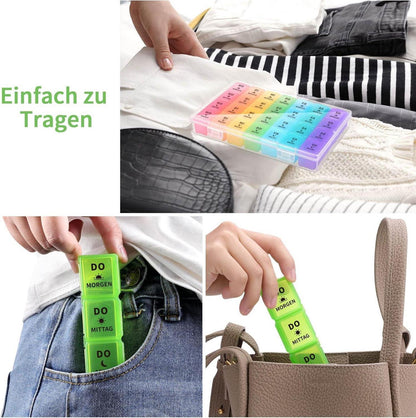 Tablettenbox 7 Tage BPA-frei Medikamentenbox 4 Fächer weiße Abdeckung