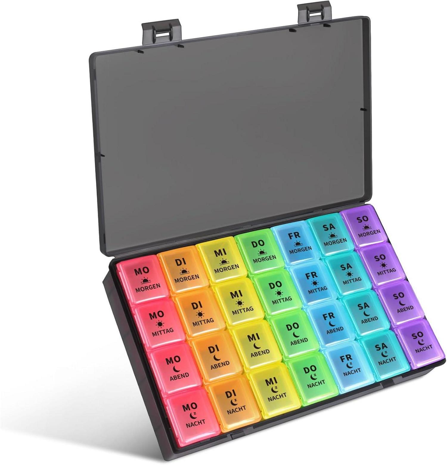 Tablettenbox 7 Tage Pillendose 4 Fächer Medikamentenbox wasserdicht